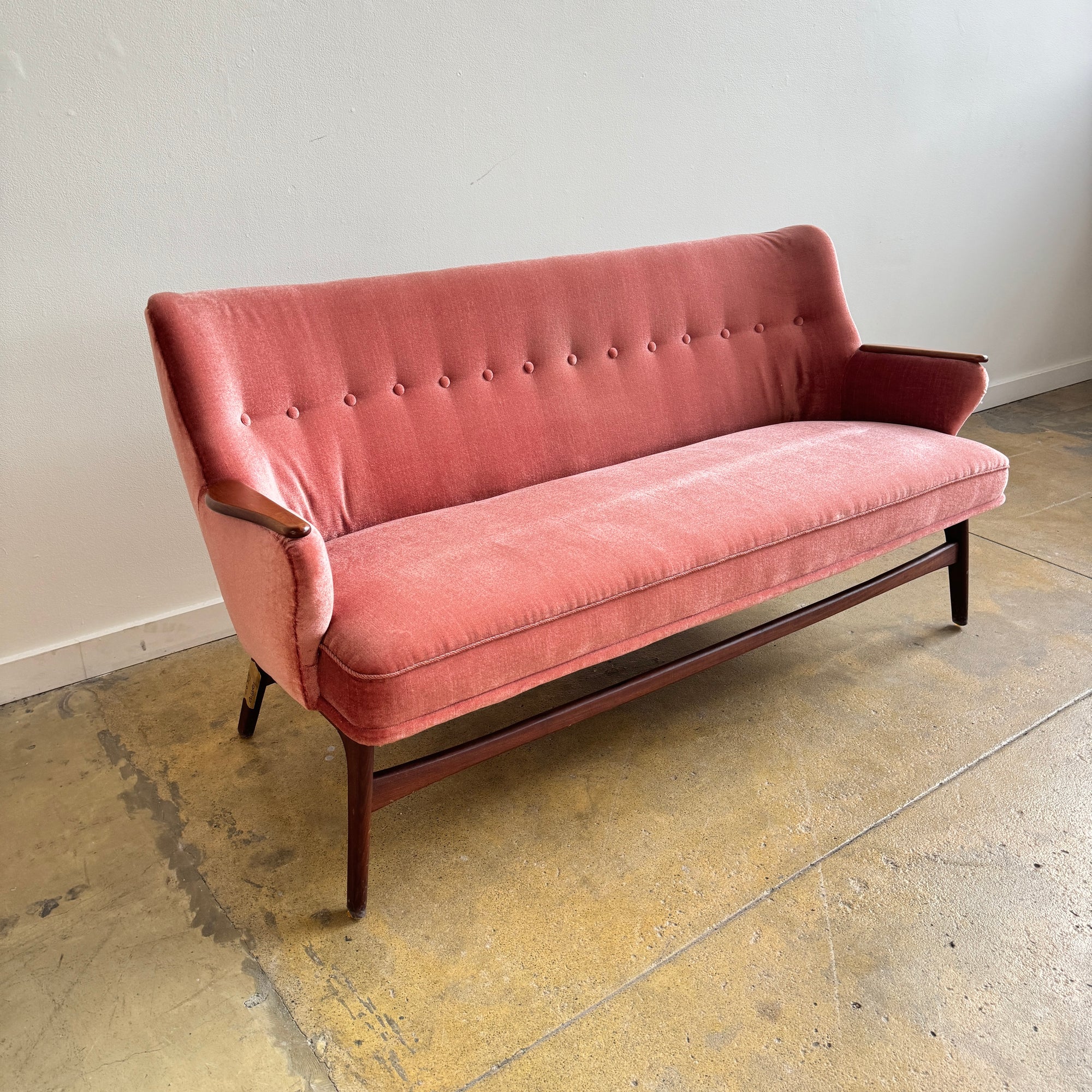 Danish Modern Velvet Settee sofa by CFC Silkeborg