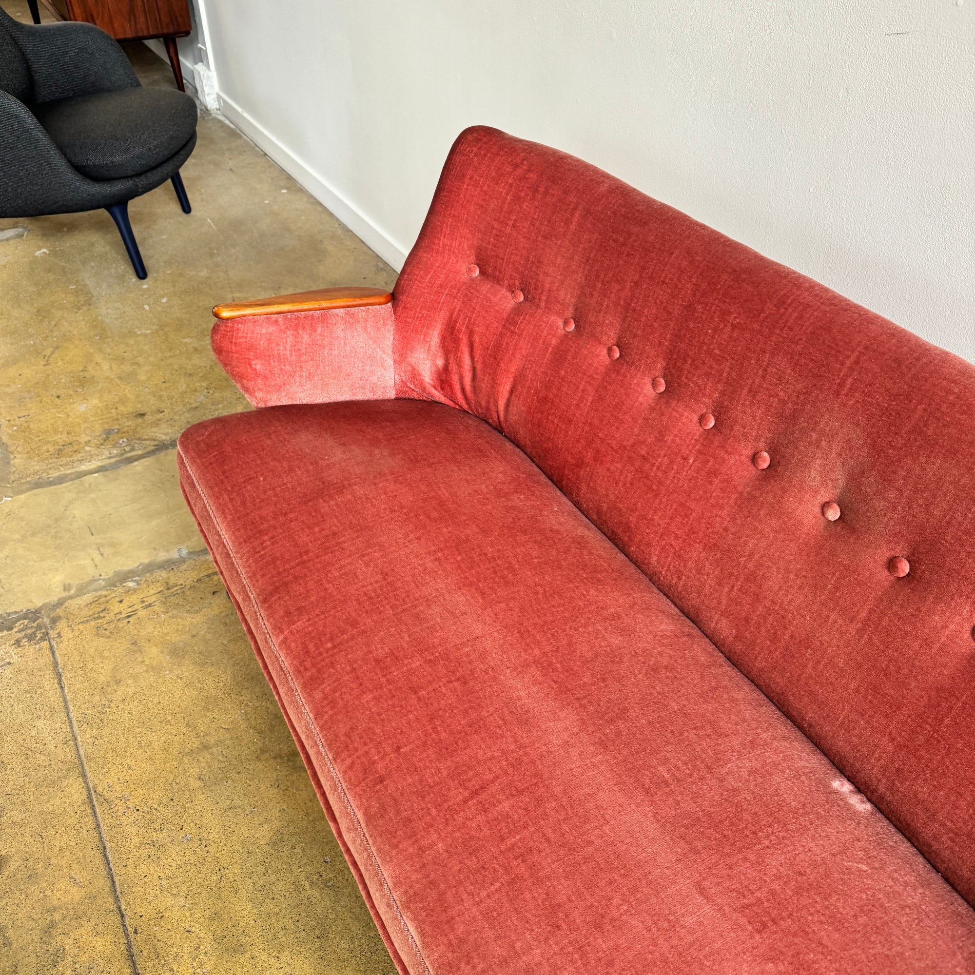 Danish Modern Velvet Settee sofa by CFC Silkeborg