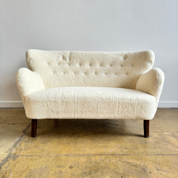 Danish Modern Flemming Lassen style Settee in Sheepskin (New Upholstery)