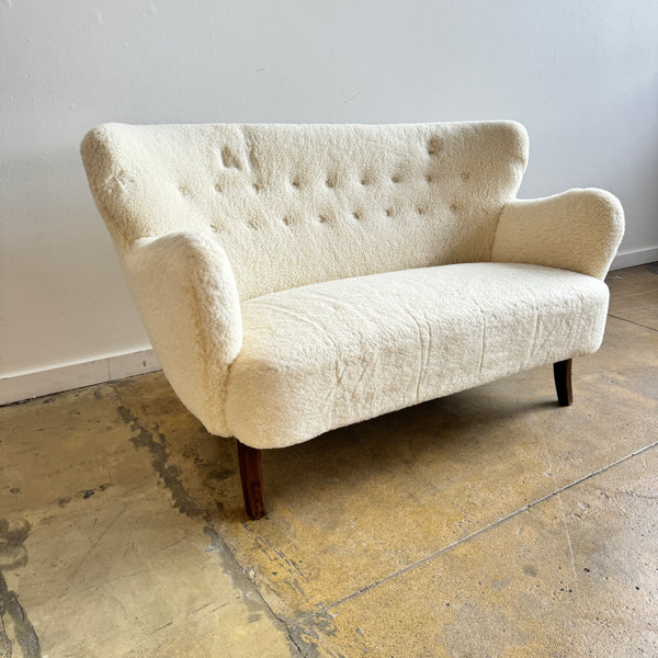 Danish Modern Flemming Lassen style Settee in Sheepskin (New Upholstery)