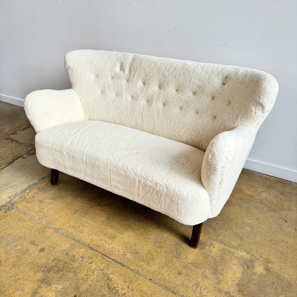 Danish Modern Flemming Lassen style Settee in Sheepskin (New Upholstery)