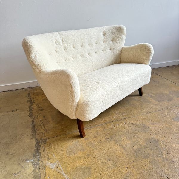 Danish Modern Flemming Lassen style Settee in Sheepskin (New Upholstery)