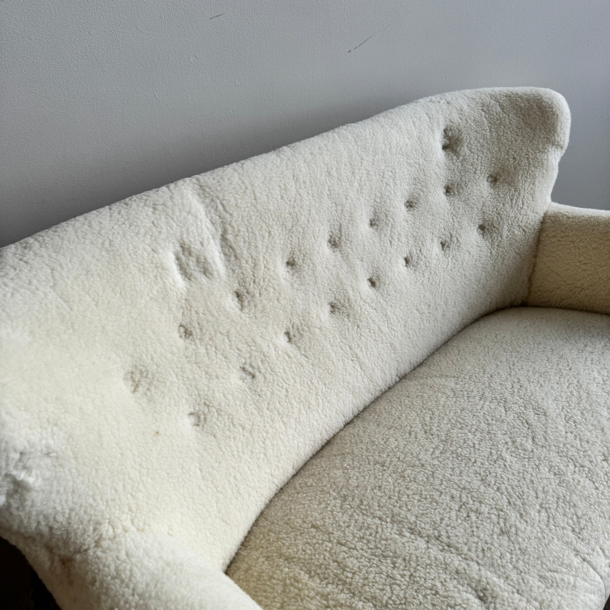 Danish Modern Flemming Lassen style Settee in Sheepskin (New Upholstery)