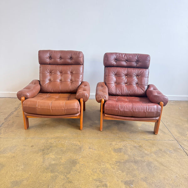 Vintage Swedish High back set of 2 Lounge Chairs