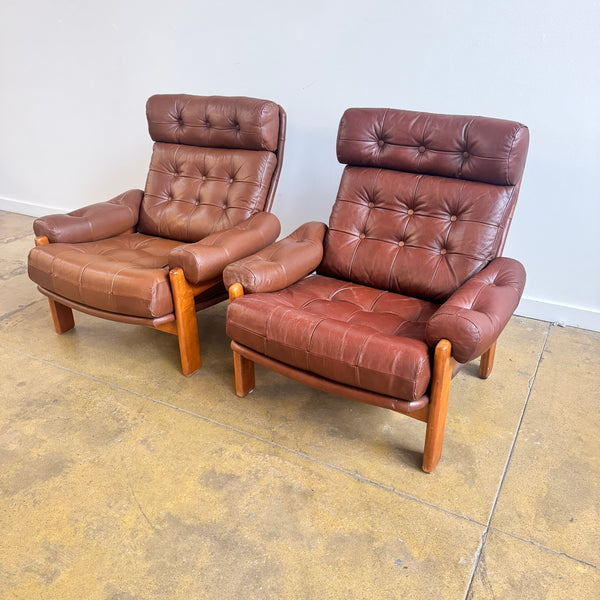 Vintage Swedish High back set of 2 Lounge Chairs