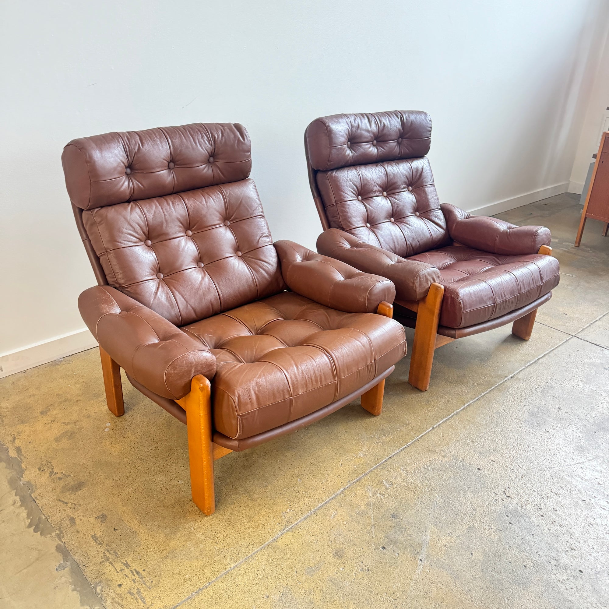 Vintage Swedish High back set of 2 Lounge Chairs