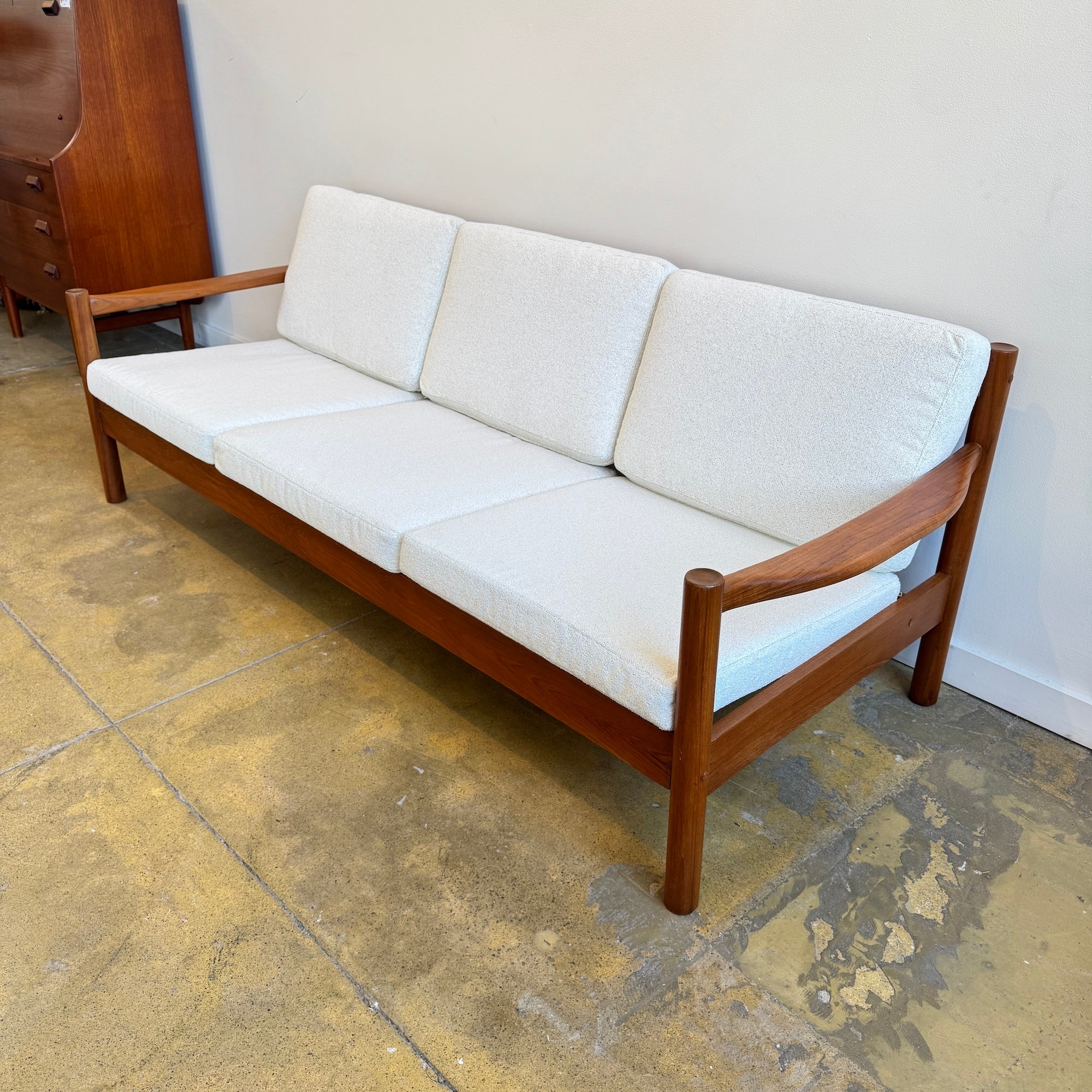 Danish Modern Dyrlund Teak Three Seater Sofa (New Upholstery)