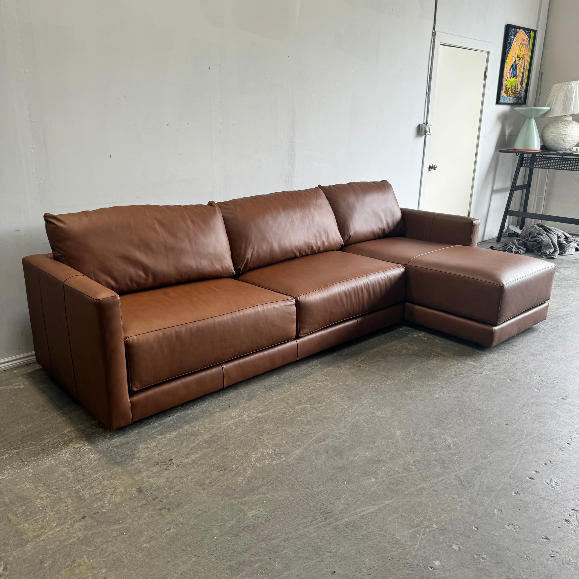 Crate and Barrel Gather Deep Leather Sectional Sofa