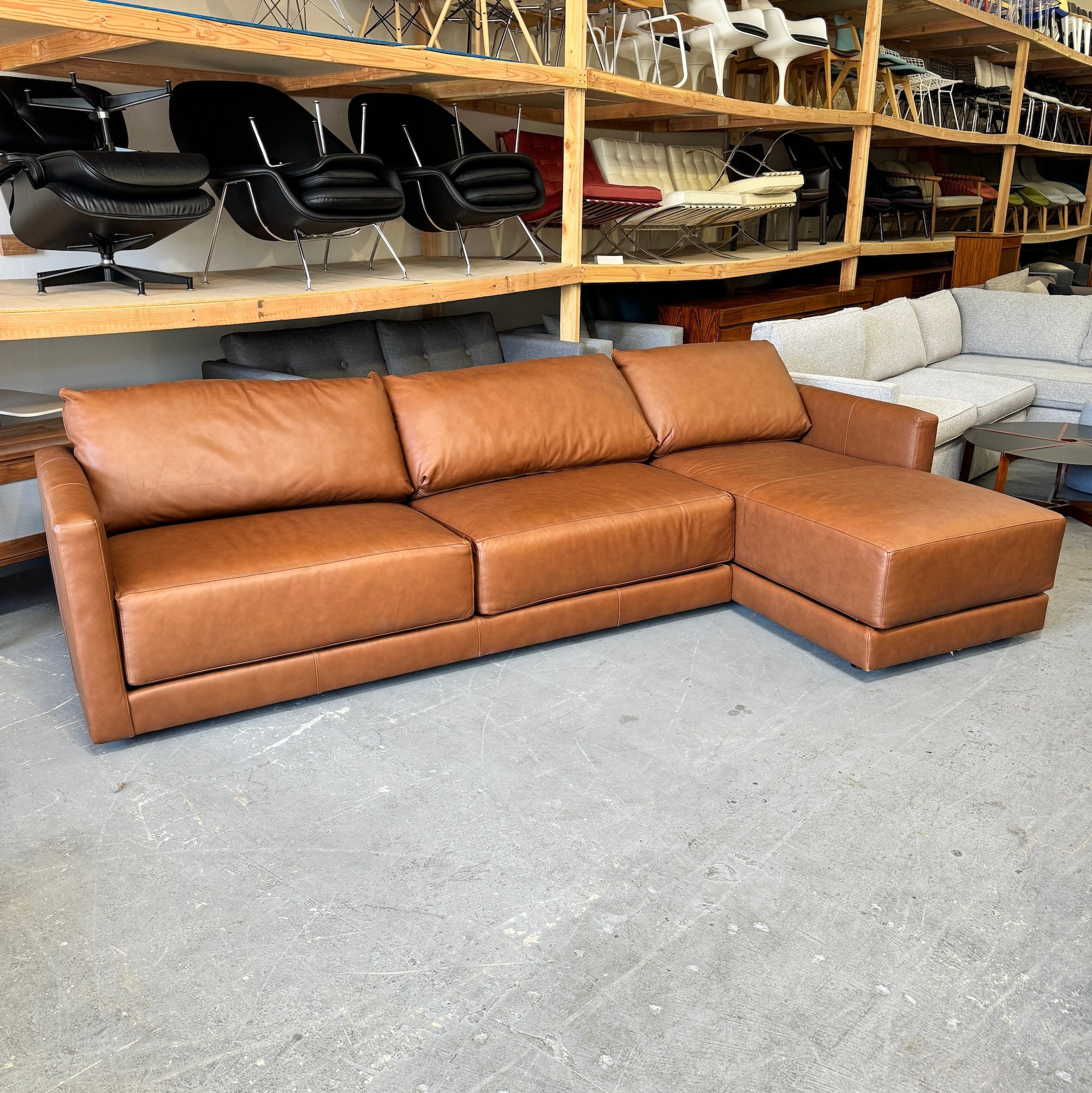 Crate and Barrel Gather Deep Leather Sectional Sofa