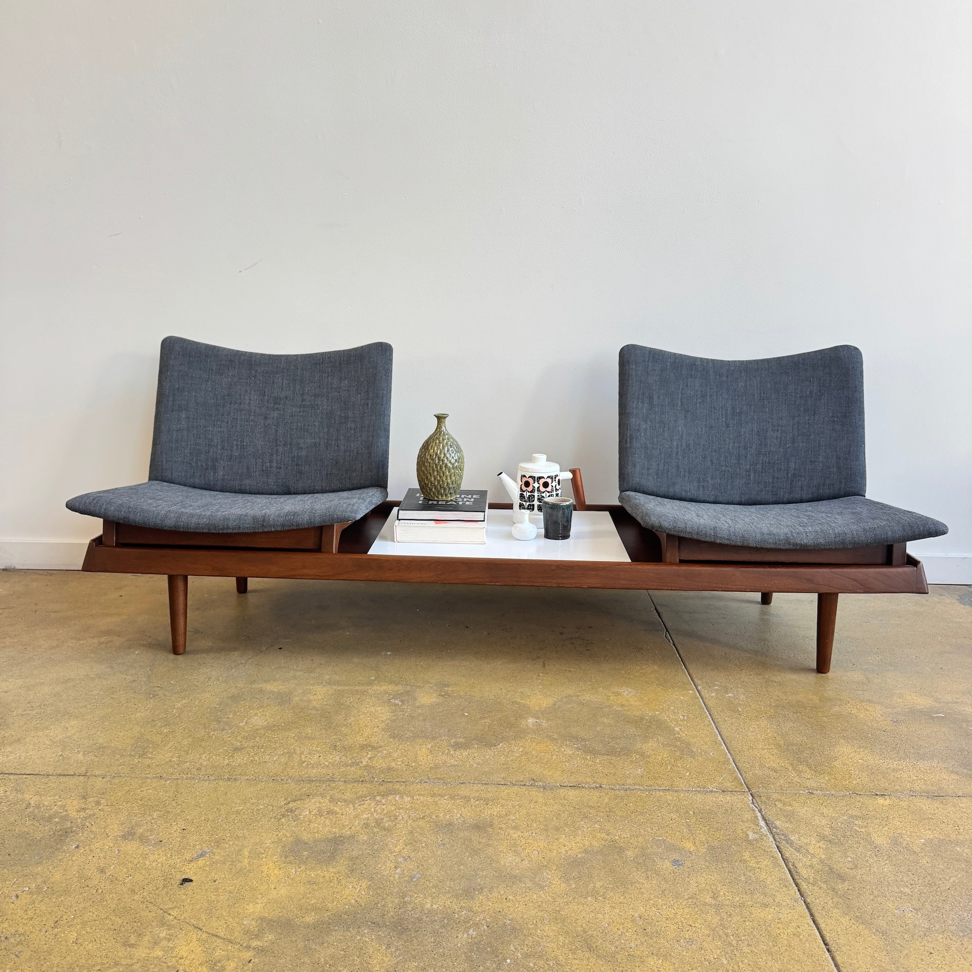 Vintage! Modular Walnut Sofa Bench with table by Gerald McCabe (New Upholstery)