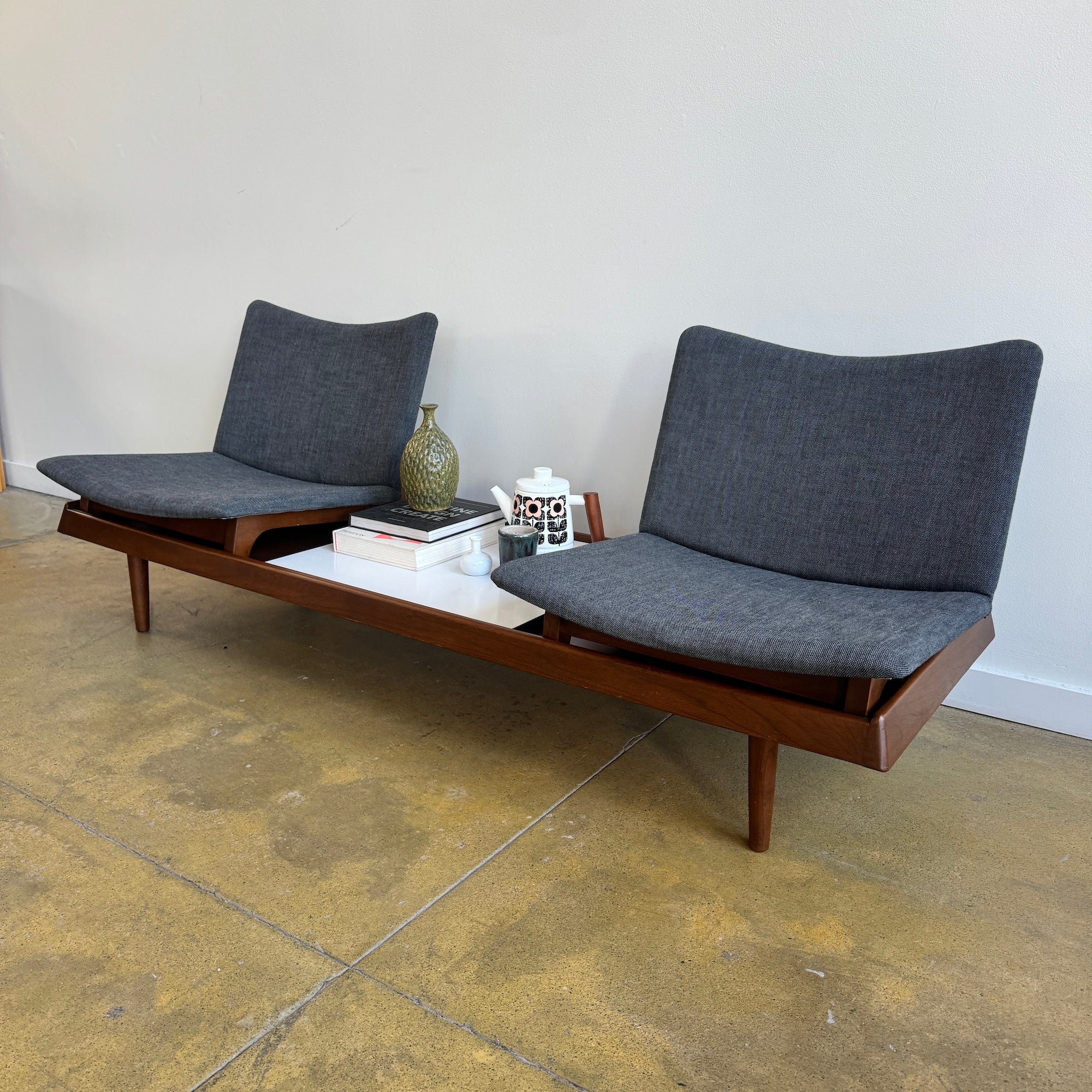 Vintage! Modular Walnut Sofa Bench with table by Gerald McCabe (New Upholstery)