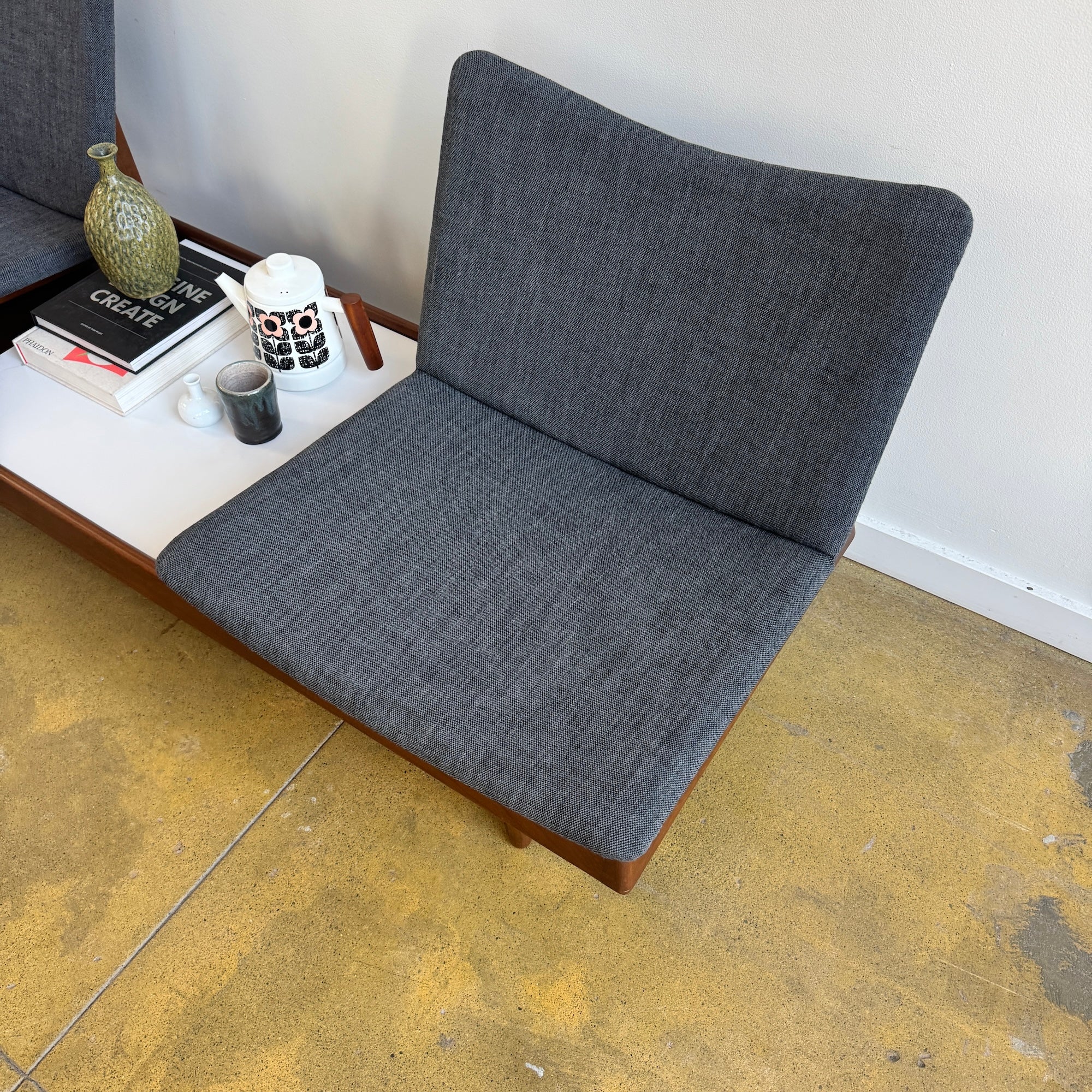 Vintage! Modular Walnut Sofa Bench with table by Gerald McCabe (New Upholstery)