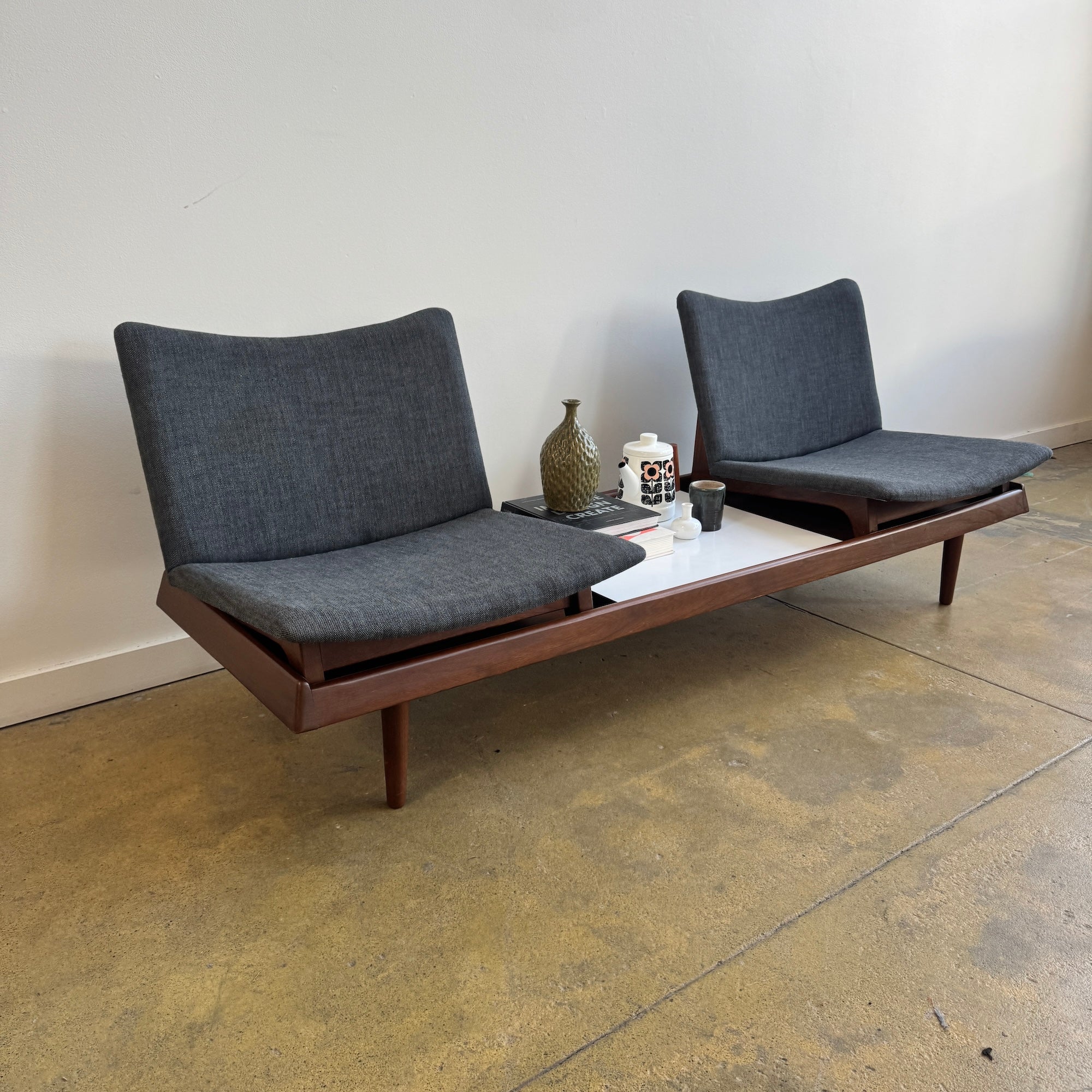 Vintage! Modular Walnut Sofa Bench with table by Gerald McCabe (New Upholstery)