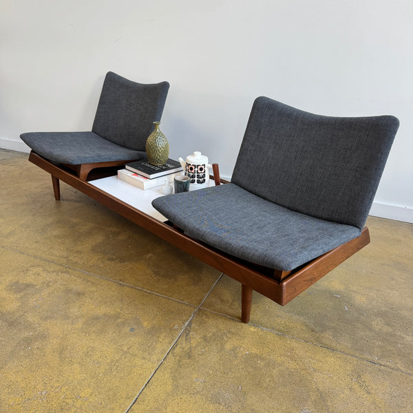 Vintage! Modular Walnut Sofa Bench with table by Gerald McCabe (New Upholstery)