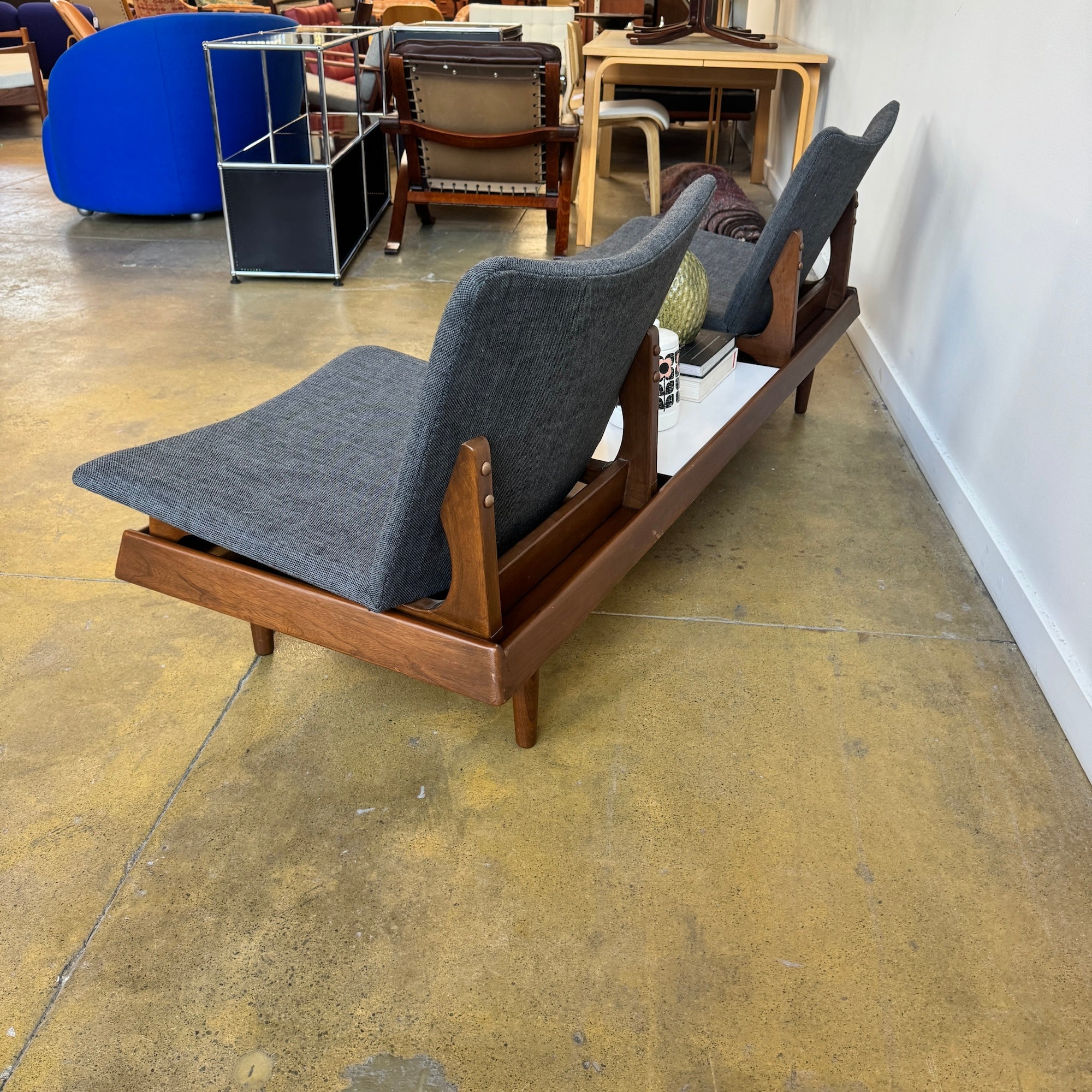 Vintage! Modular Walnut Sofa Bench with table by Gerald McCabe (New Upholstery)