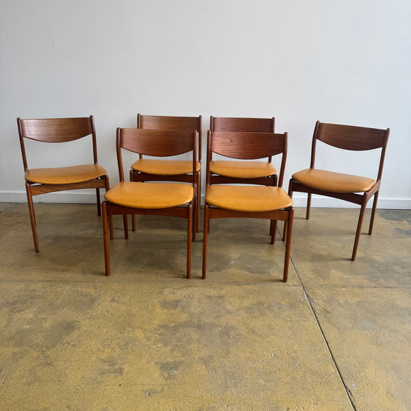 Danish Modern "Set of 6" Teak dining chairs by P.E. Jørgensen (New Upholstery)