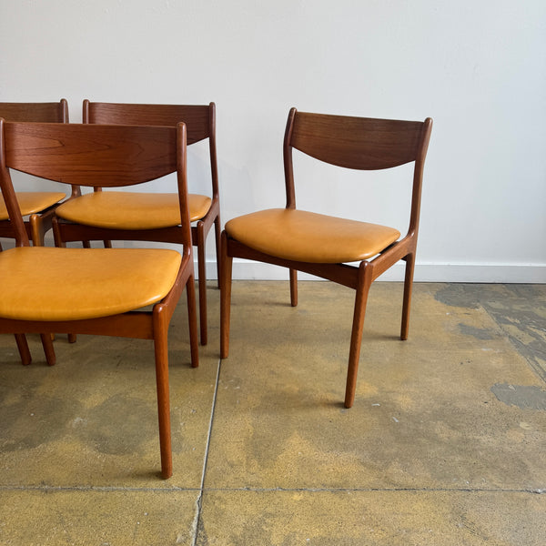 Danish Modern "Set of 6" Teak dining chairs by P.E. Jørgensen (New Upholstery)