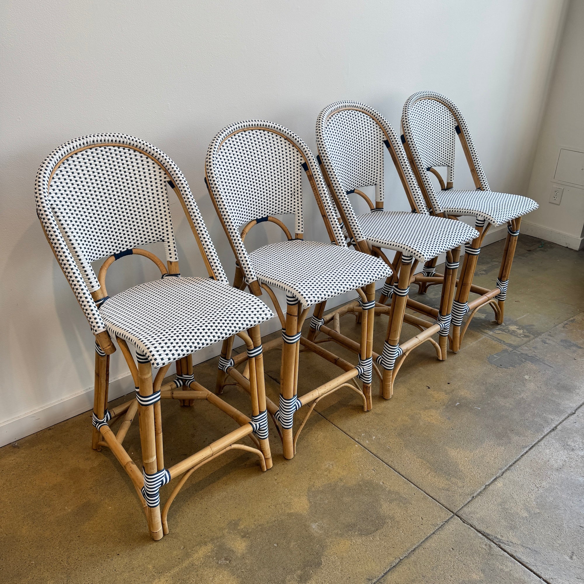 Serena and Lily Riviera Rattan Counter Stools (Navy White)