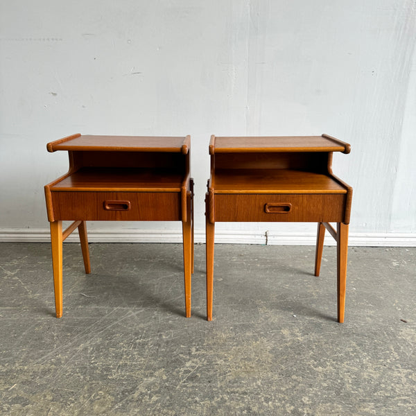 Danish Modern Two-Tier set of 2 Teak Nightstands