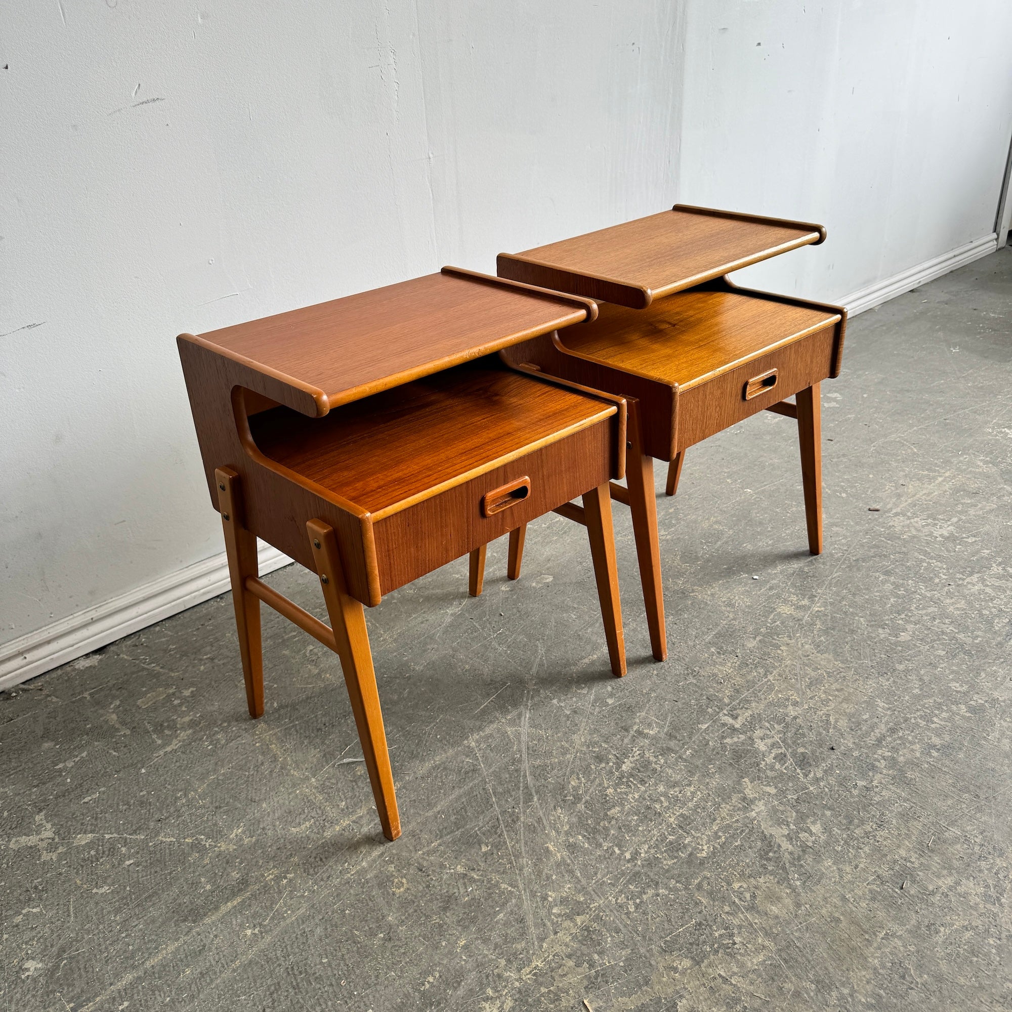 Danish Modern Two-Tier set of 2 Teak Nightstands