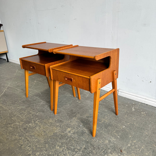 Danish Modern Two-Tier set of 2 Teak Nightstands