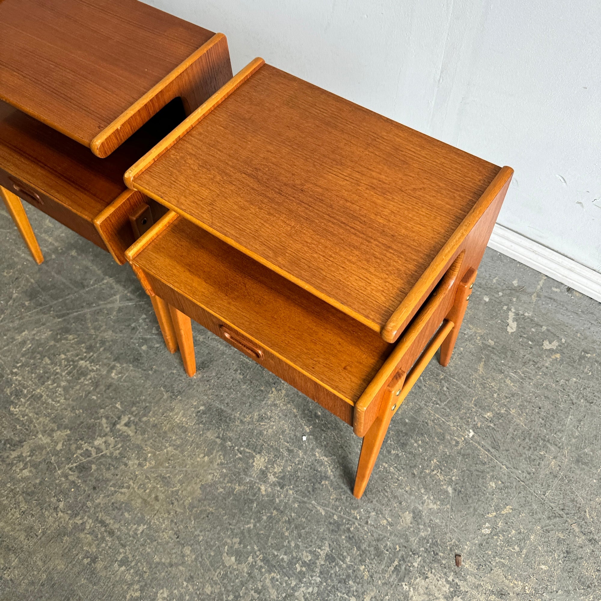 Danish Modern Two-Tier set of 2 Teak Nightstands