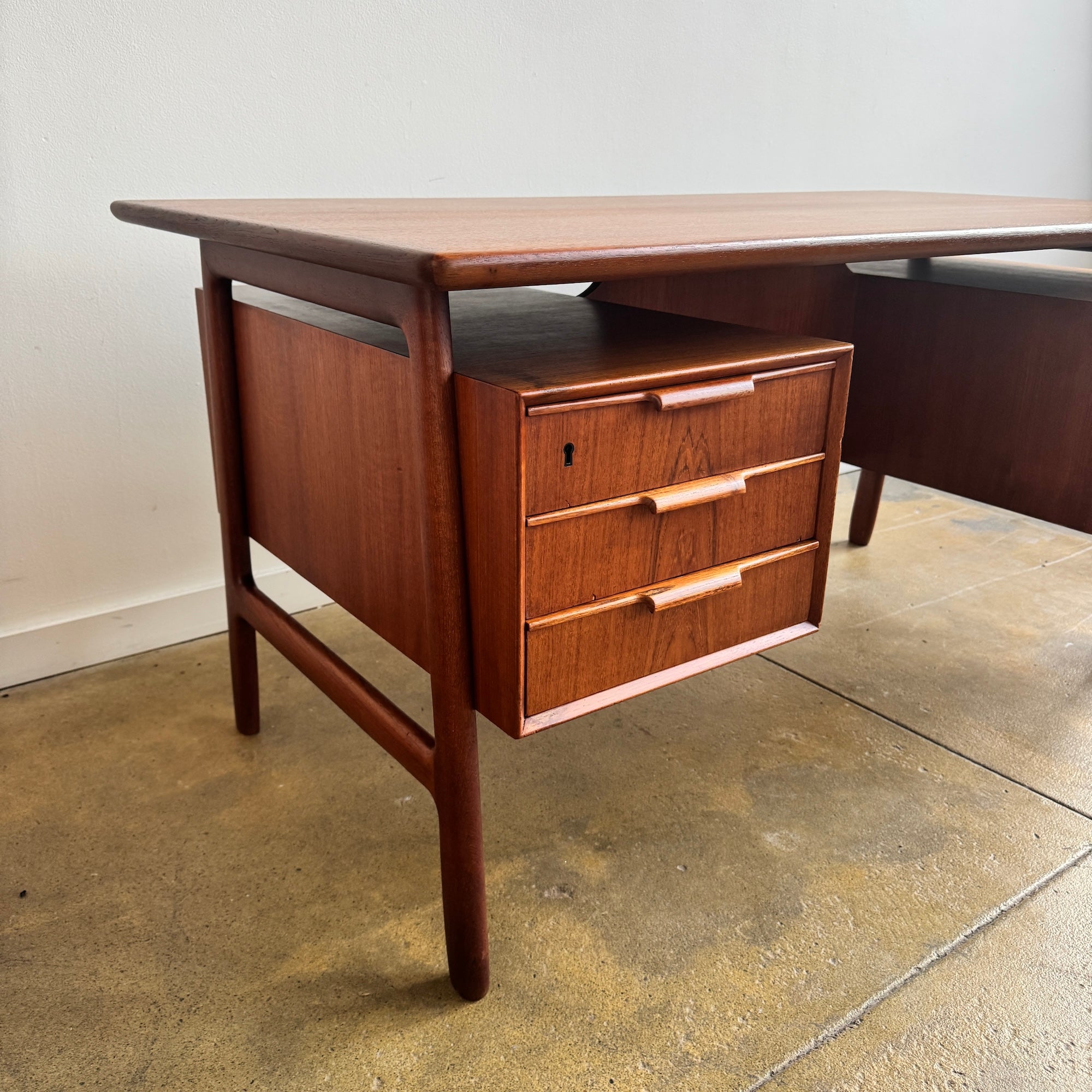 Danish Modern Teak "Model 75" Executive Desk by Gunni Omann (Refinished)