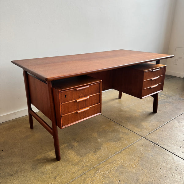 Danish Modern Teak "Model 75" Executive Desk by Gunni Omann (Refinished)