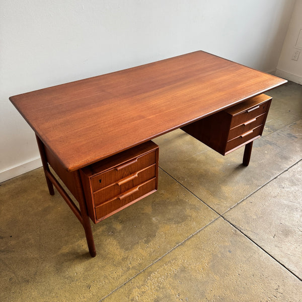 Danish Modern Teak "Model 75" Executive Desk by Gunni Omann (Refinished)