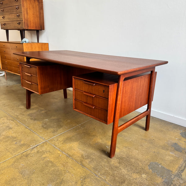 Danish Modern Teak "Model 75" Executive Desk by Gunni Omann (Refinished)