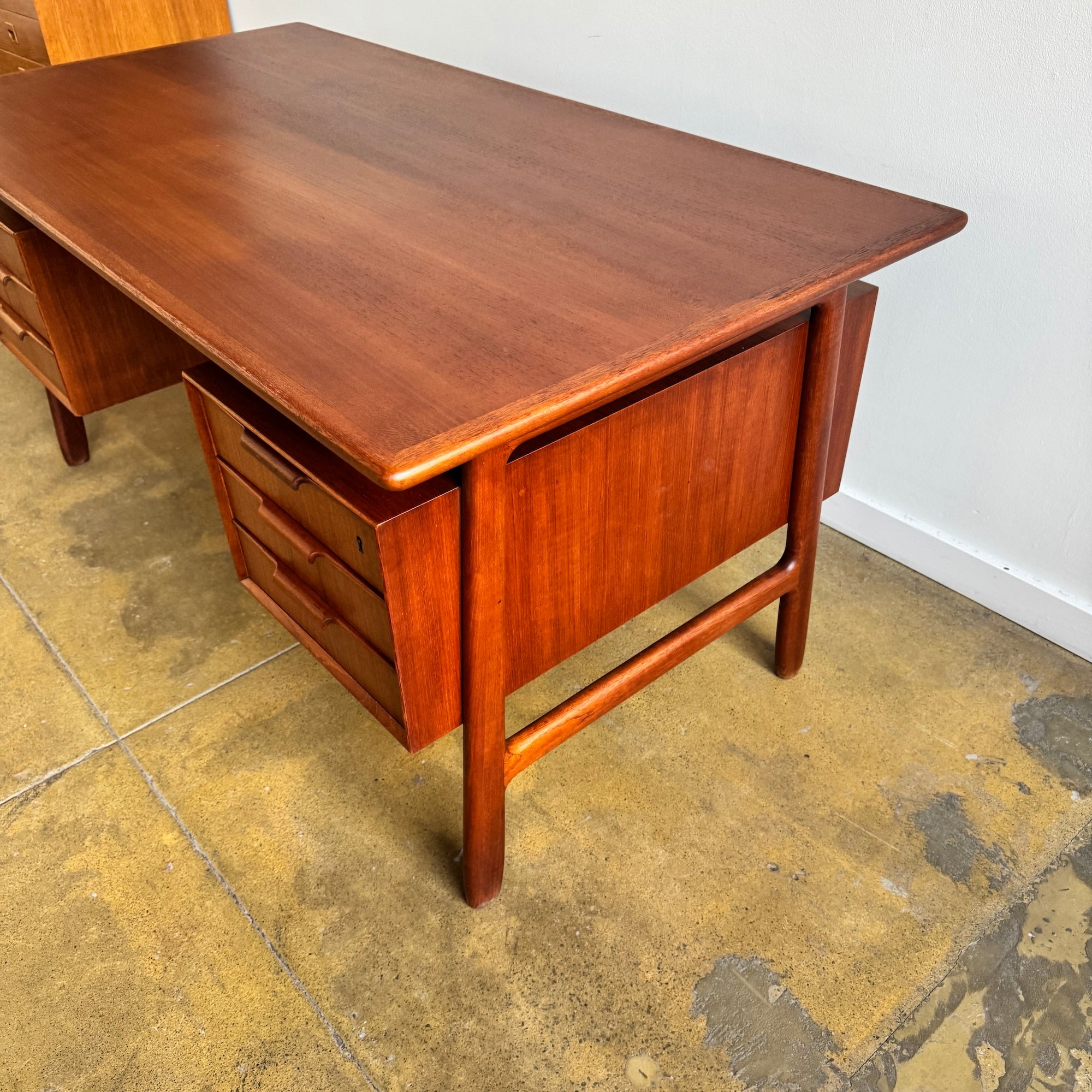 Danish Modern Teak "Model 75" Executive Desk by Gunni Omann (Refinished)