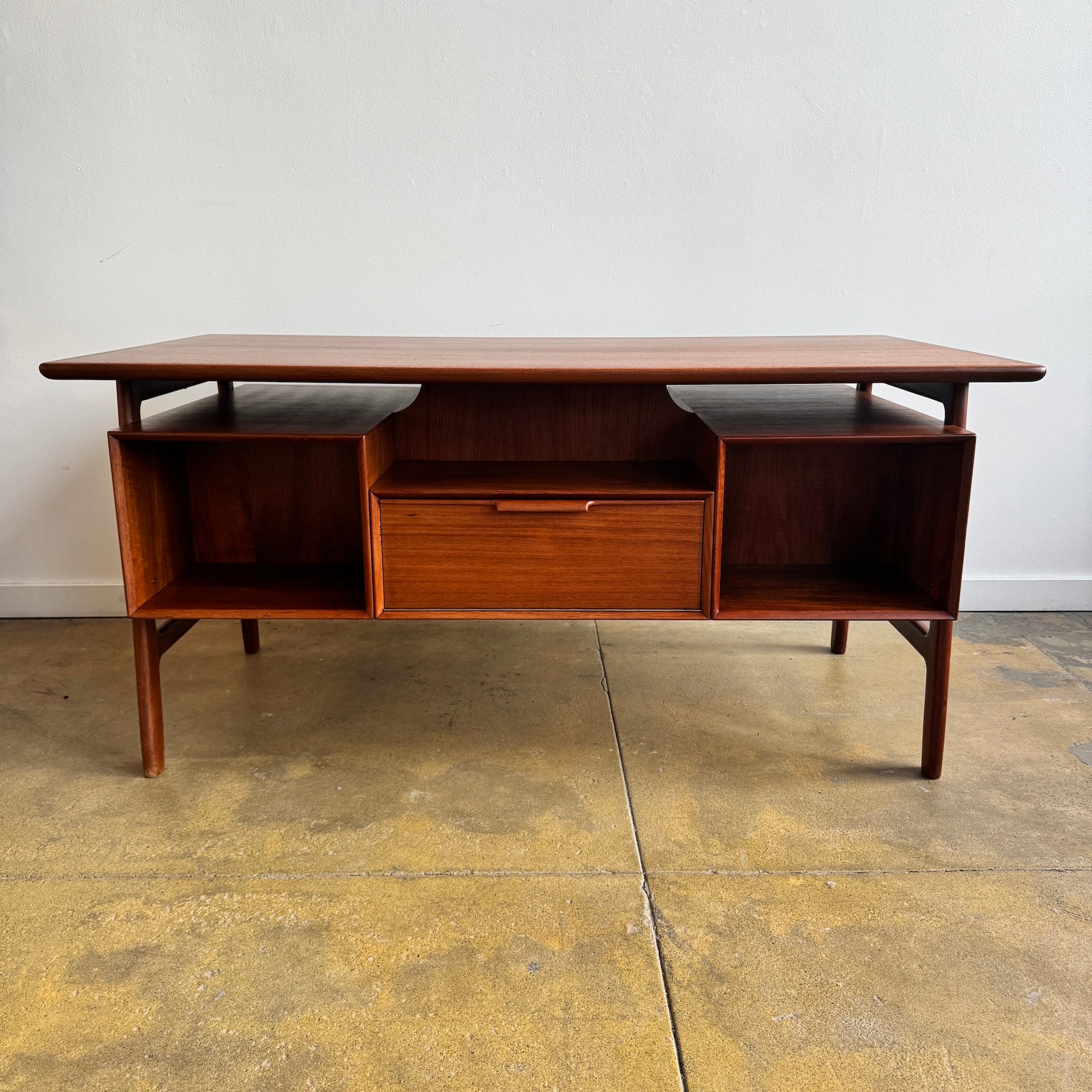 Danish Modern Teak "Model 75" Executive Desk by Gunni Omann (Refinished)