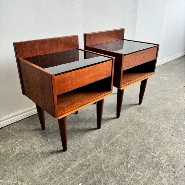 Danish modern Hans Wegner Nightstands in Teak and Glass by GETAMA