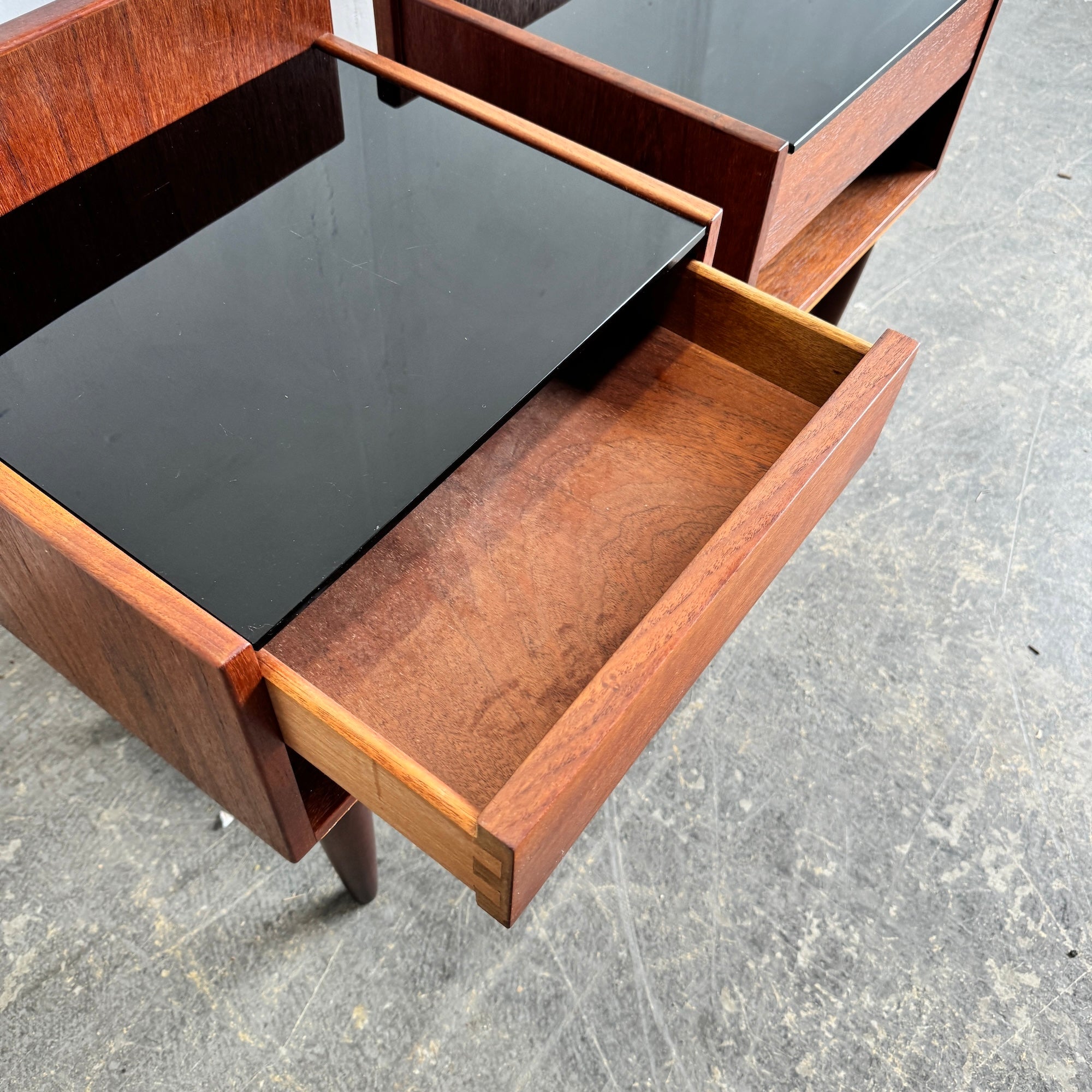 Danish modern Hans Wegner Nightstands in Teak and Glass by GETAMA