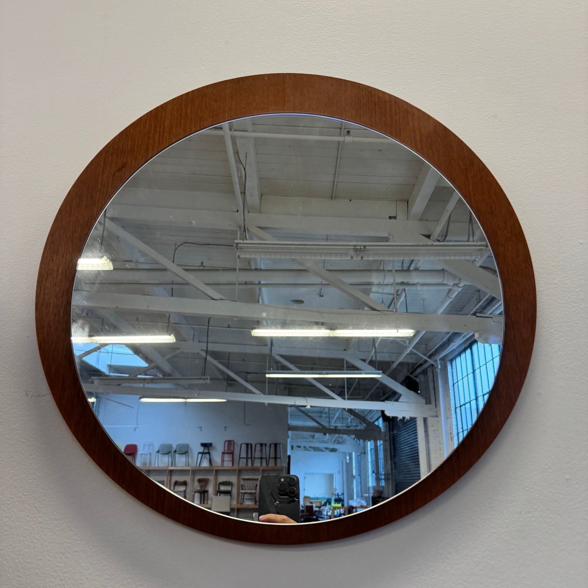 Danish Modern Teak Round Wall Mirror