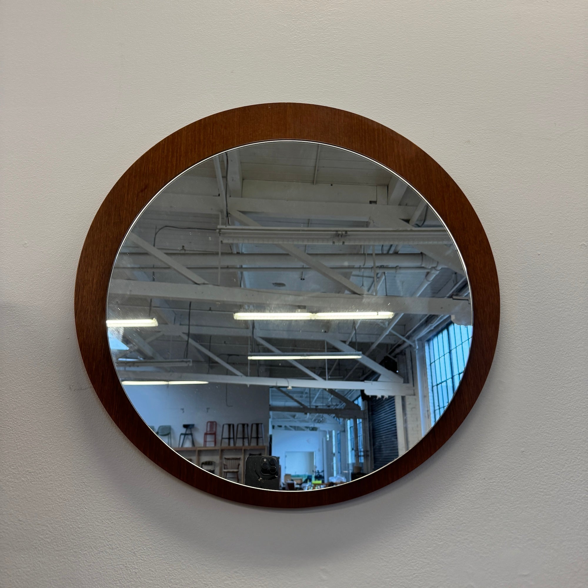 Danish Modern Teak Round Wall Mirror