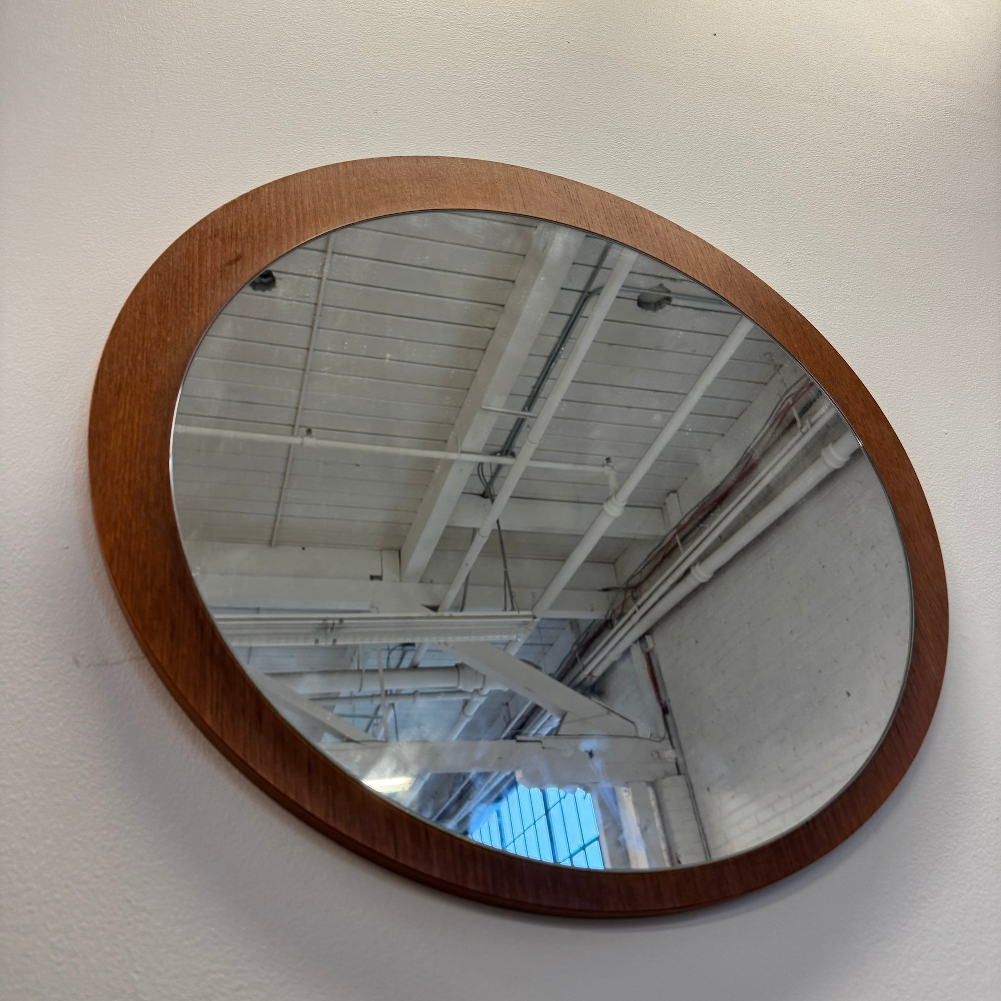 Danish Modern Teak Round Wall Mirror