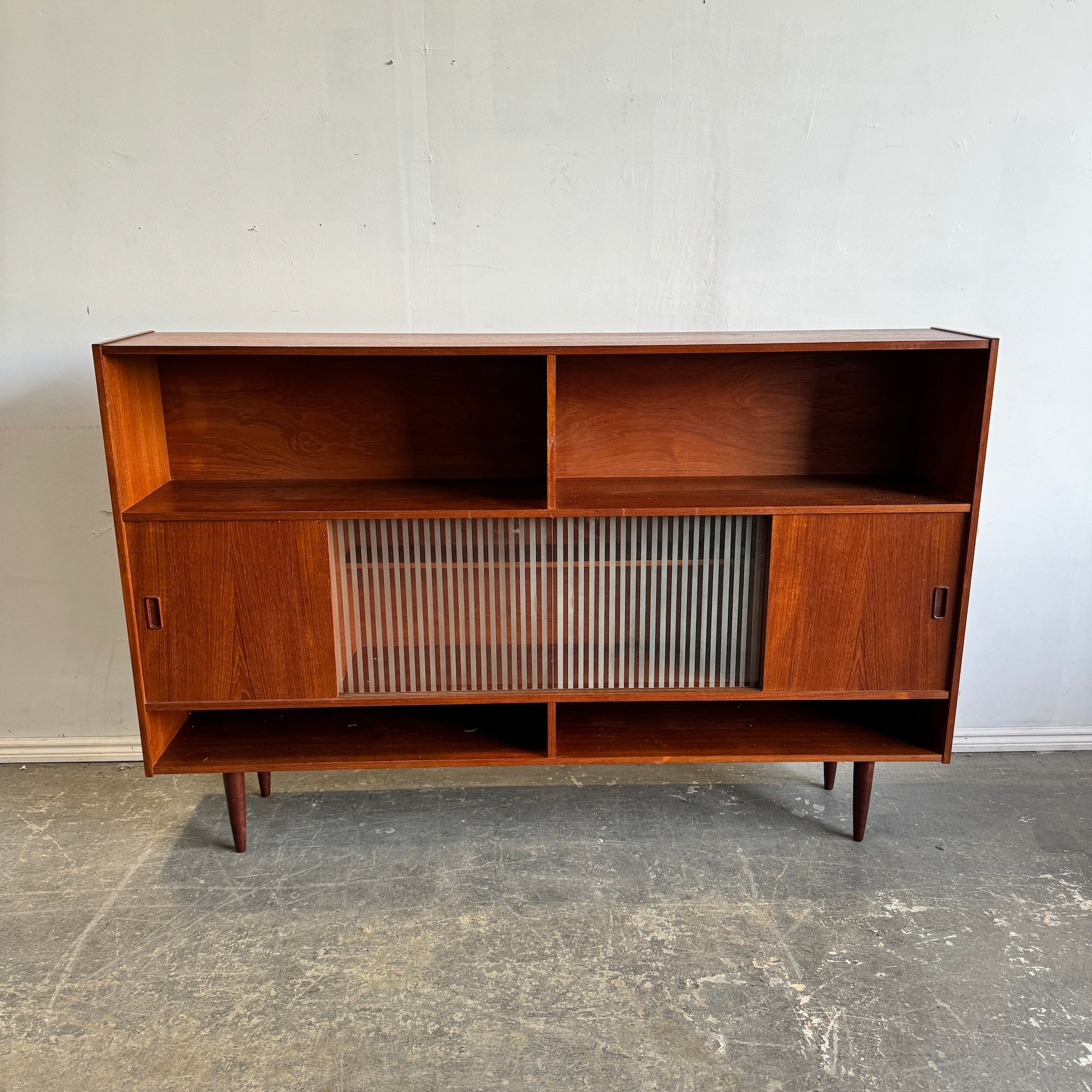 Danish Modern Teak Bookcase Sliding door