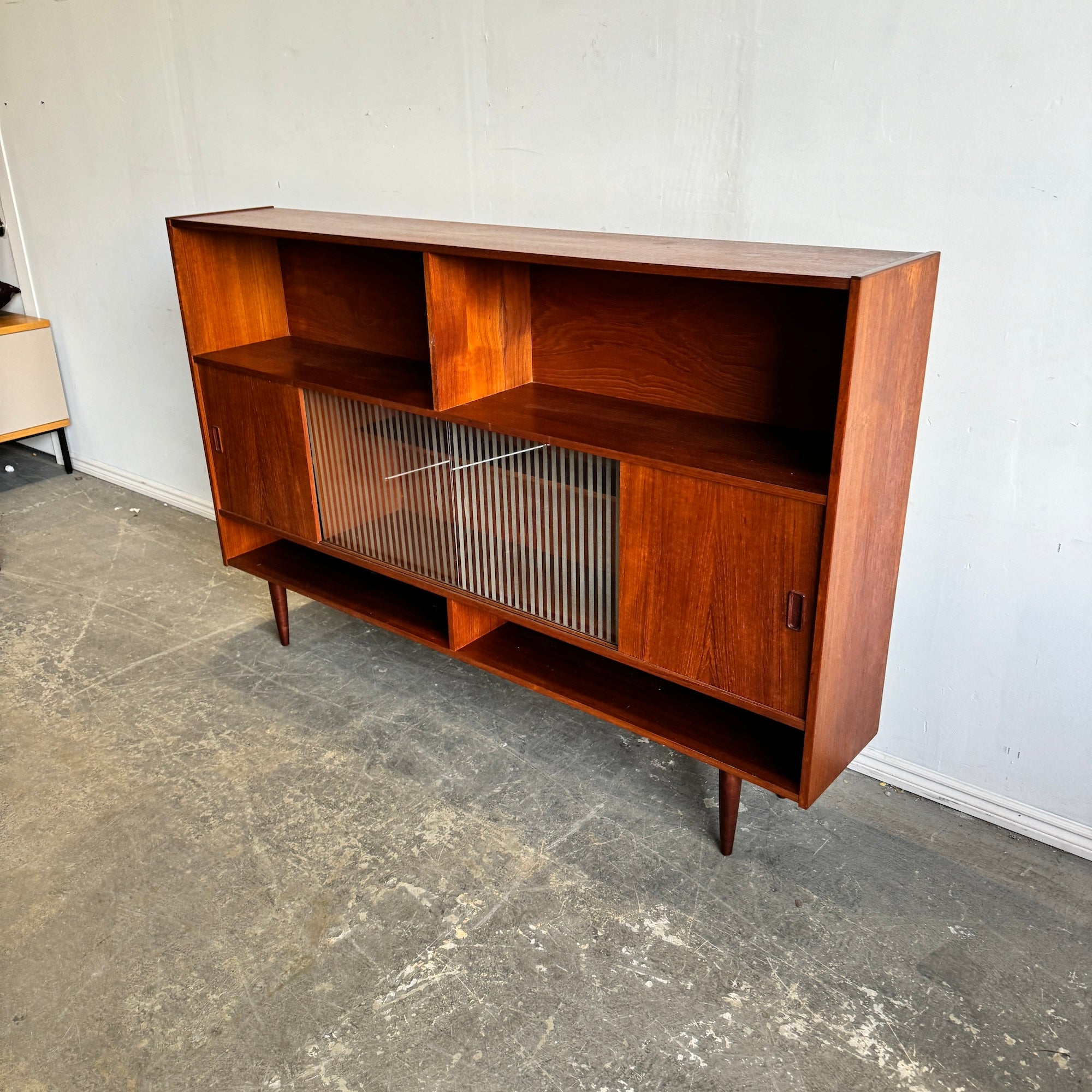 Danish Modern Teak Bookcase Sliding door