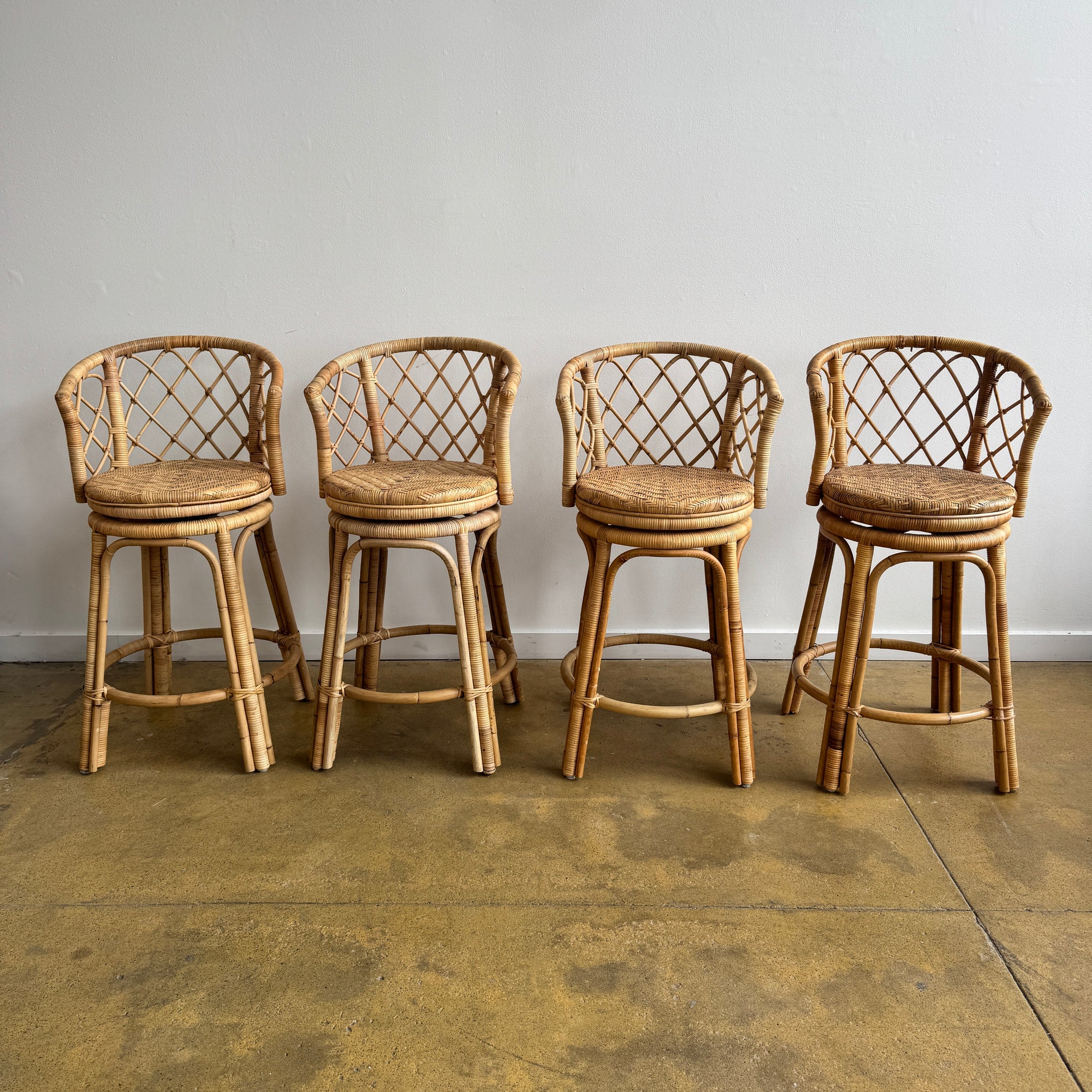 Serena and Lily Avalon Rattan Swivel Set of 4 Counter Stools