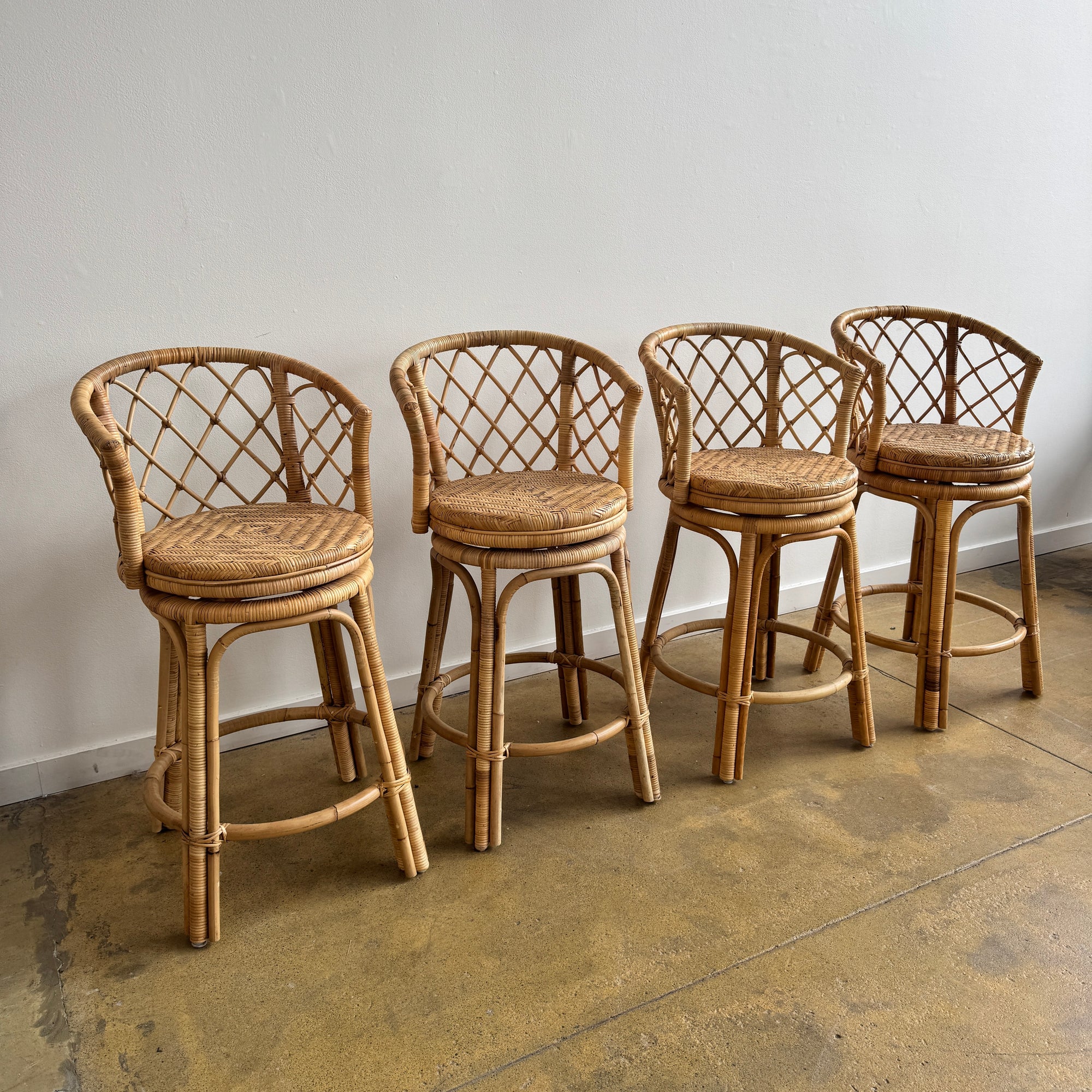 Serena and Lily Avalon Rattan Swivel Set of 4 Counter Stools