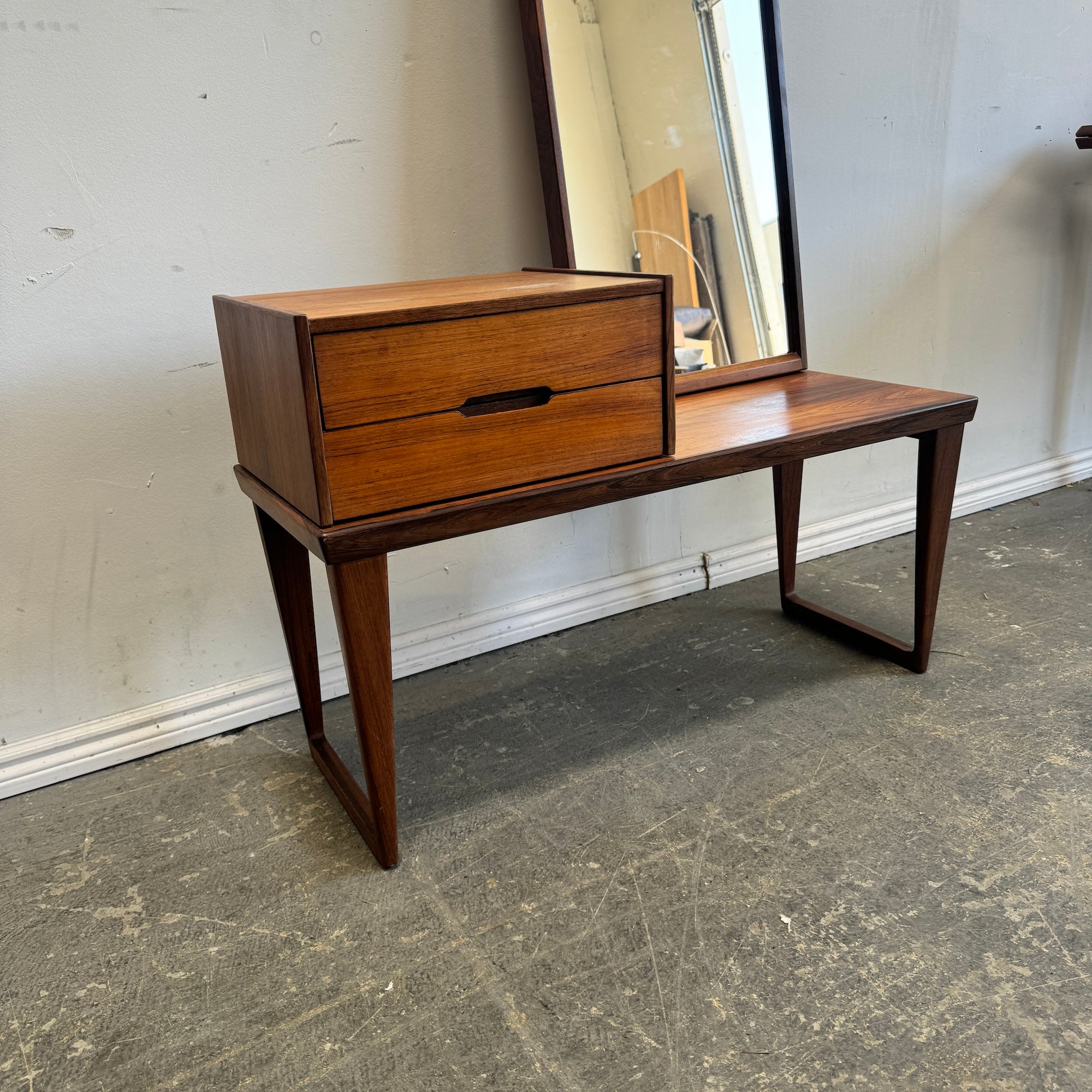 Danish Modern Rare Rosewood Kai Kristiansen for Aksel Kjersgaard Entryway bench with Mirror