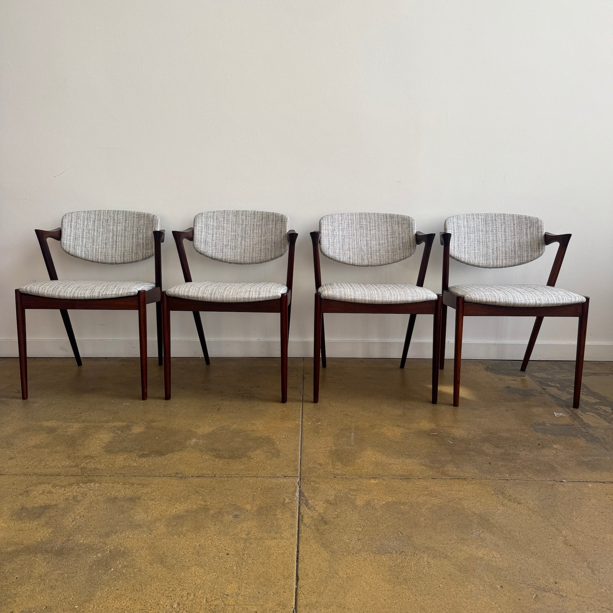 Danish Modern Kai Kristiansen set of 4 Rosewood Model 42 Dining Chairs (New Upholstery + Fully Refinished)