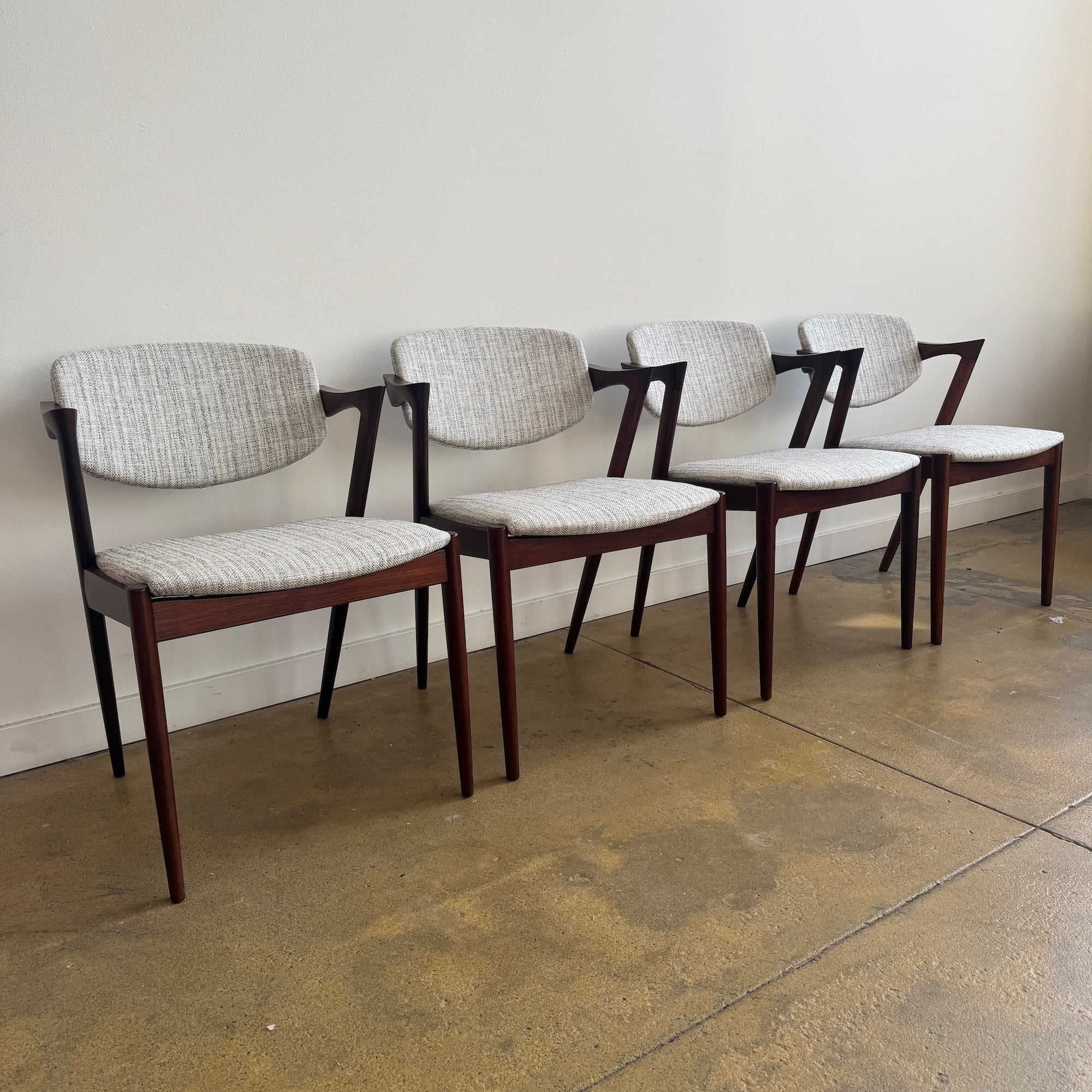 Danish Modern Kai Kristiansen set of 4 Rosewood Model 42 Dining Chairs (New Upholstery + Fully Refinished)