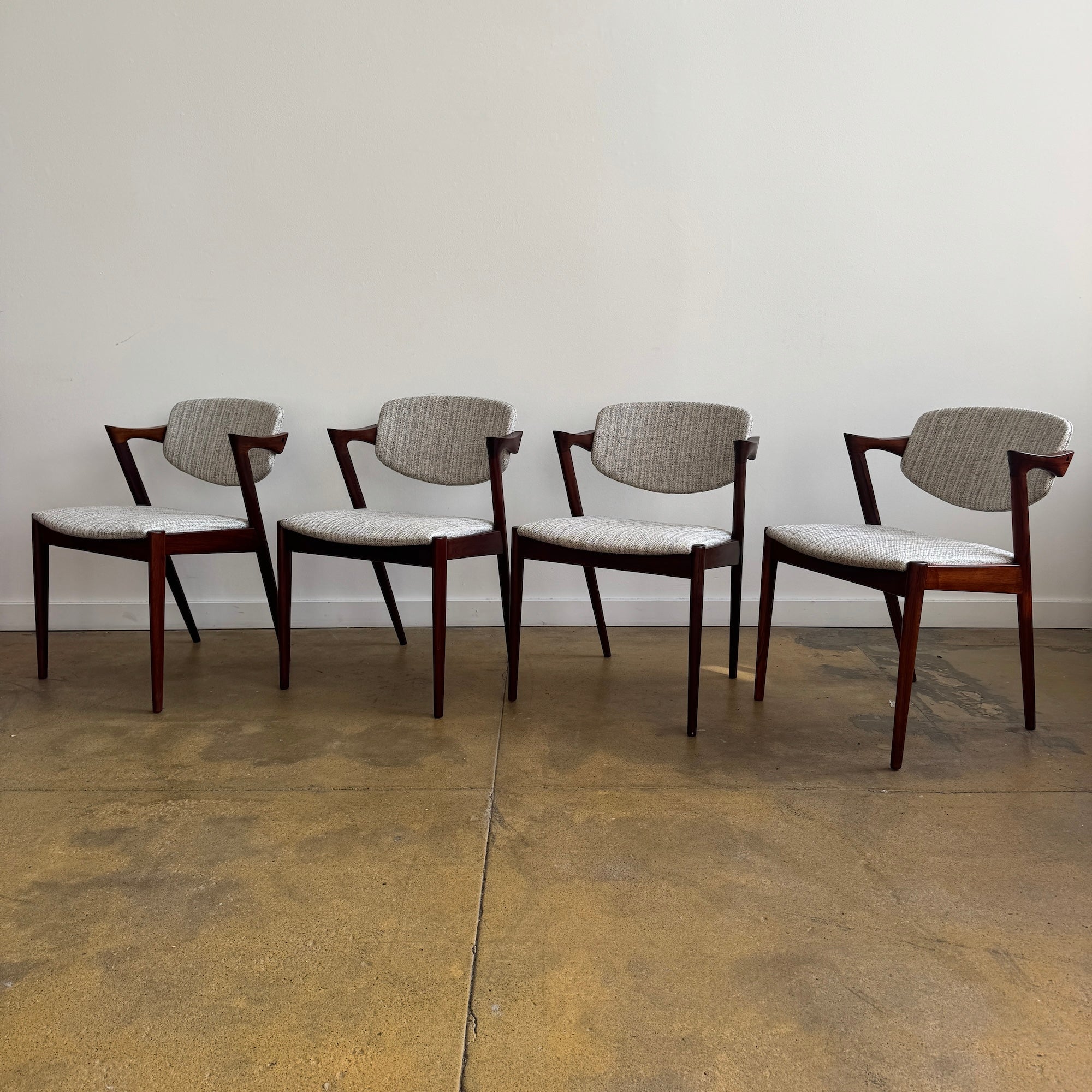 Danish Modern Kai Kristiansen set of 4 Rosewood Model 42 Dining Chairs (New Upholstery + Fully Refinished)