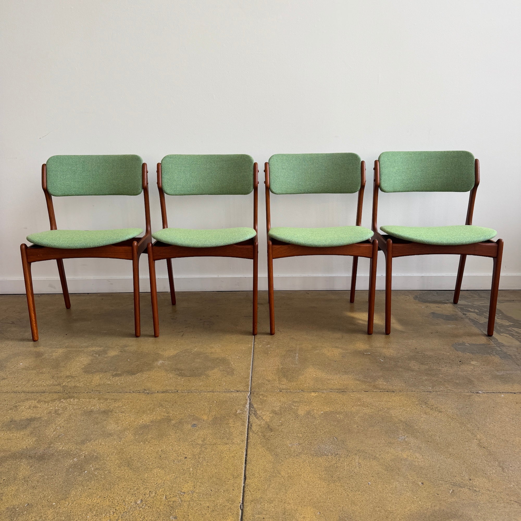 Danish Modern set of 4 Erik Buch Model 49 Teak Dining chairs (New Upholstery + Fully Refinished)