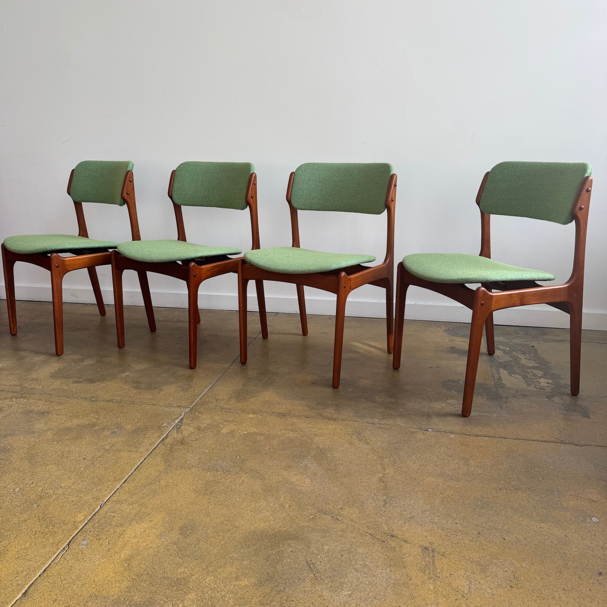 Danish Modern set of 4 Erik Buch Model 49 Teak Dining chairs (New Upholstery + Fully Refinished)