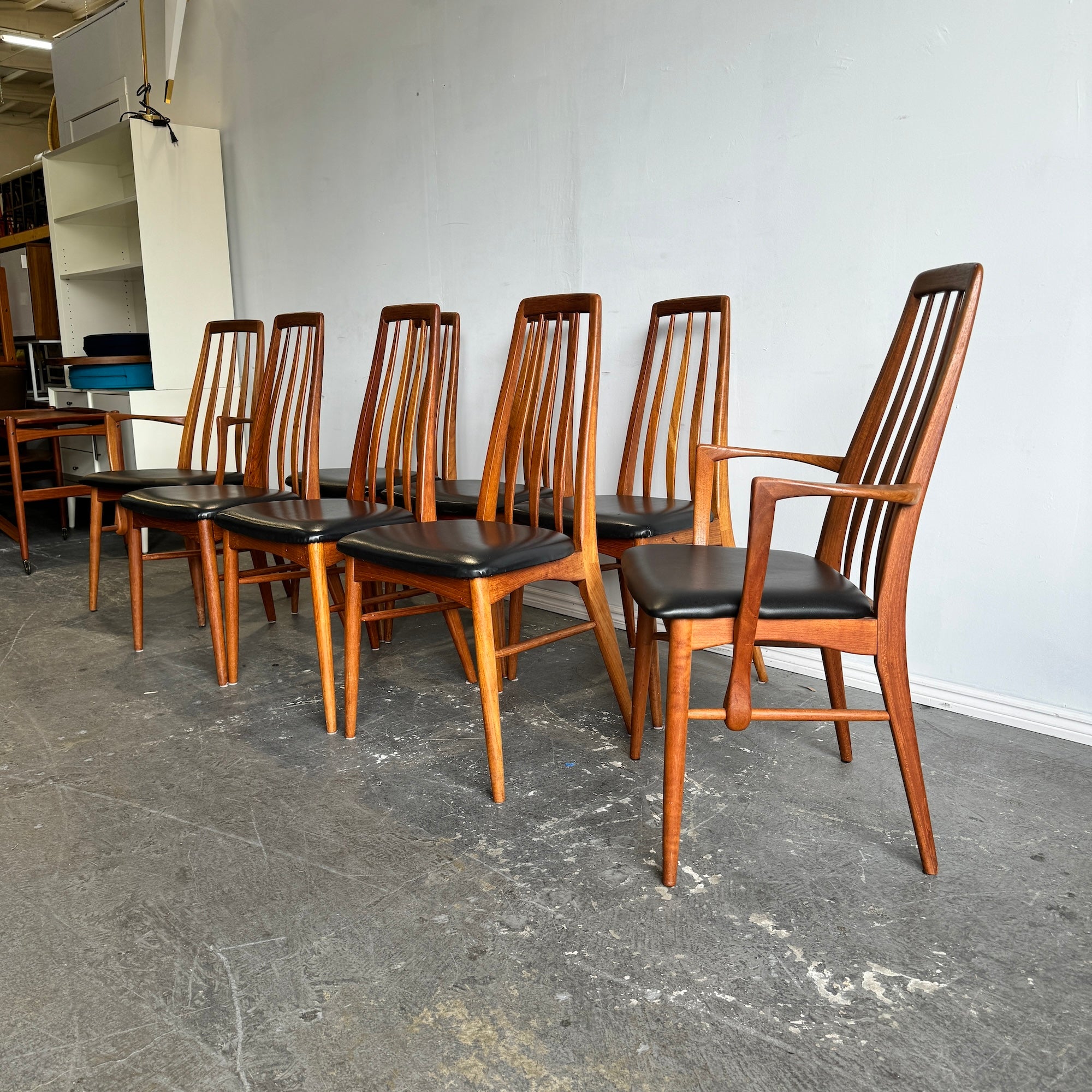 Danish Set of 8 Eva Dining Chairs by Niels Koefoed for Koefoeds Hornslet, 1960s