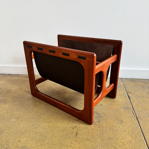 Danish Modern Magazine Rack in Teak and Leather by Salin Møbler