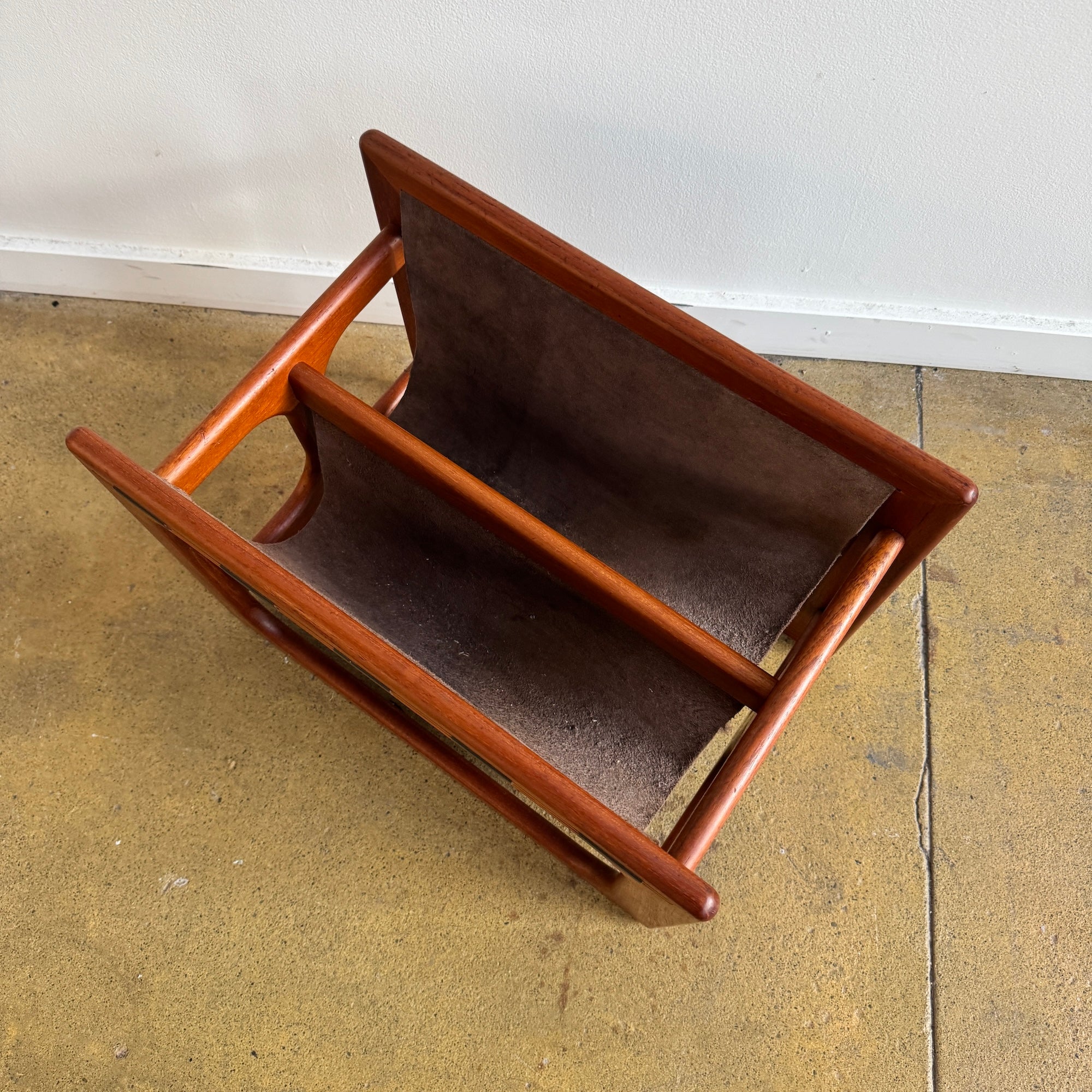 Danish Modern Magazine Rack in Teak and Leather by Salin Møbler